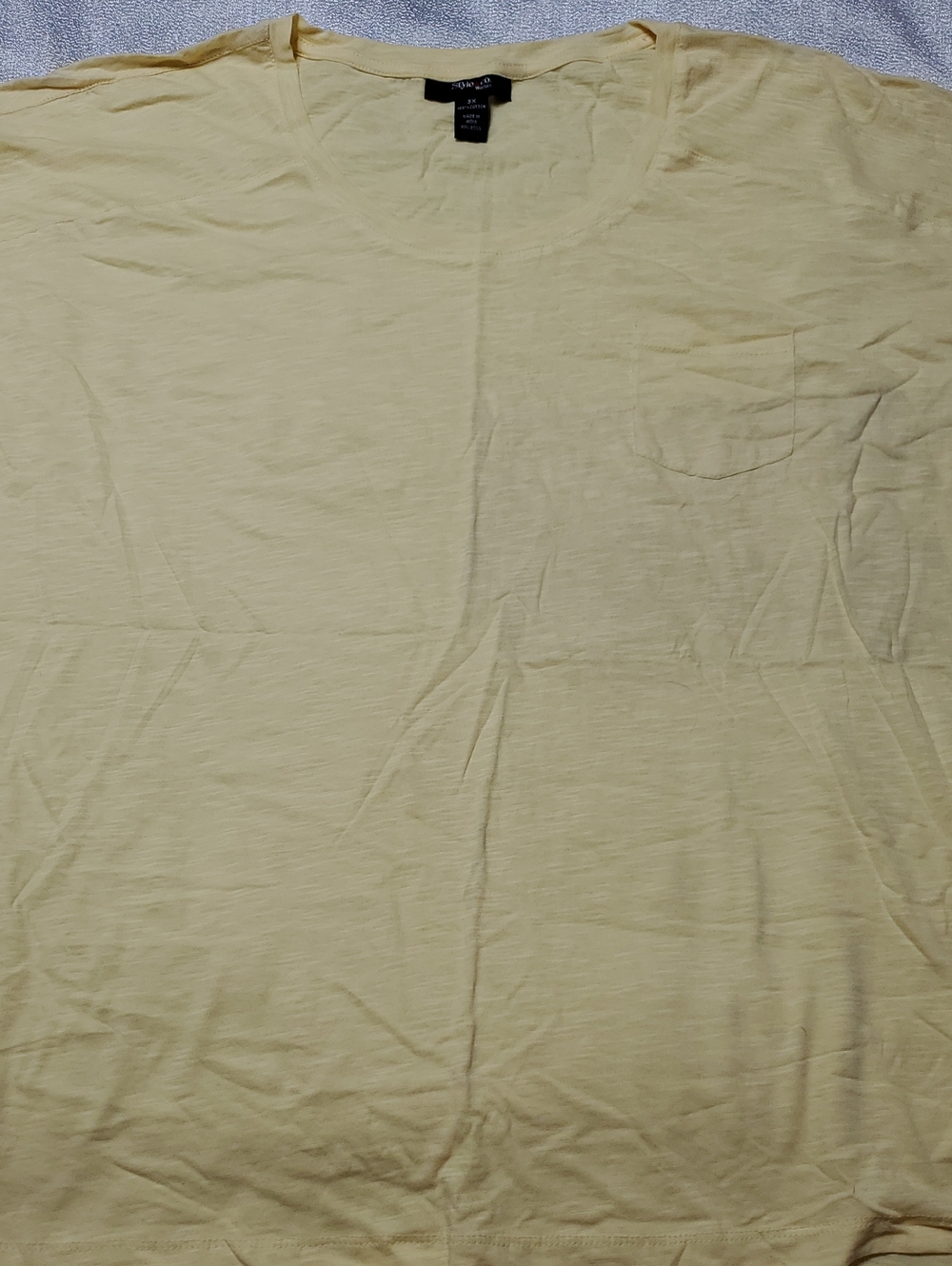 Style & Co. Pale Yellow V-Neck Slub Knit Tee with Pocket 3X